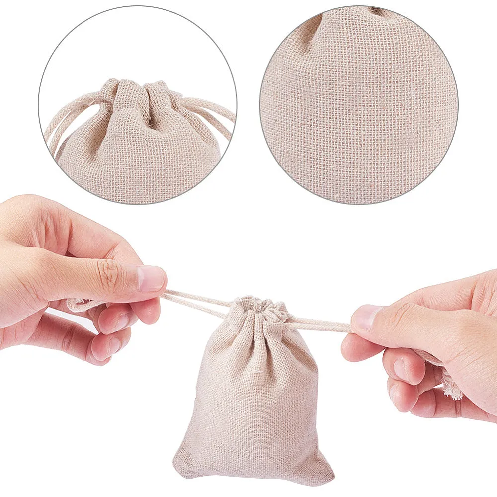 1 Set Cotton Packing Pouches Drawstring Bags, Rectangle, Floral White, 9x8cm, 30pcs/set