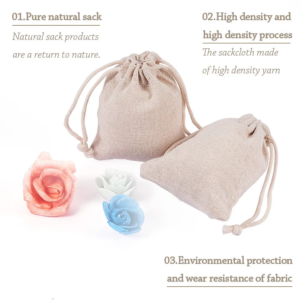 1 Set Cotton Packing Pouches Drawstring Bags, Rectangle, Floral White, 9x8cm, 30pcs/set