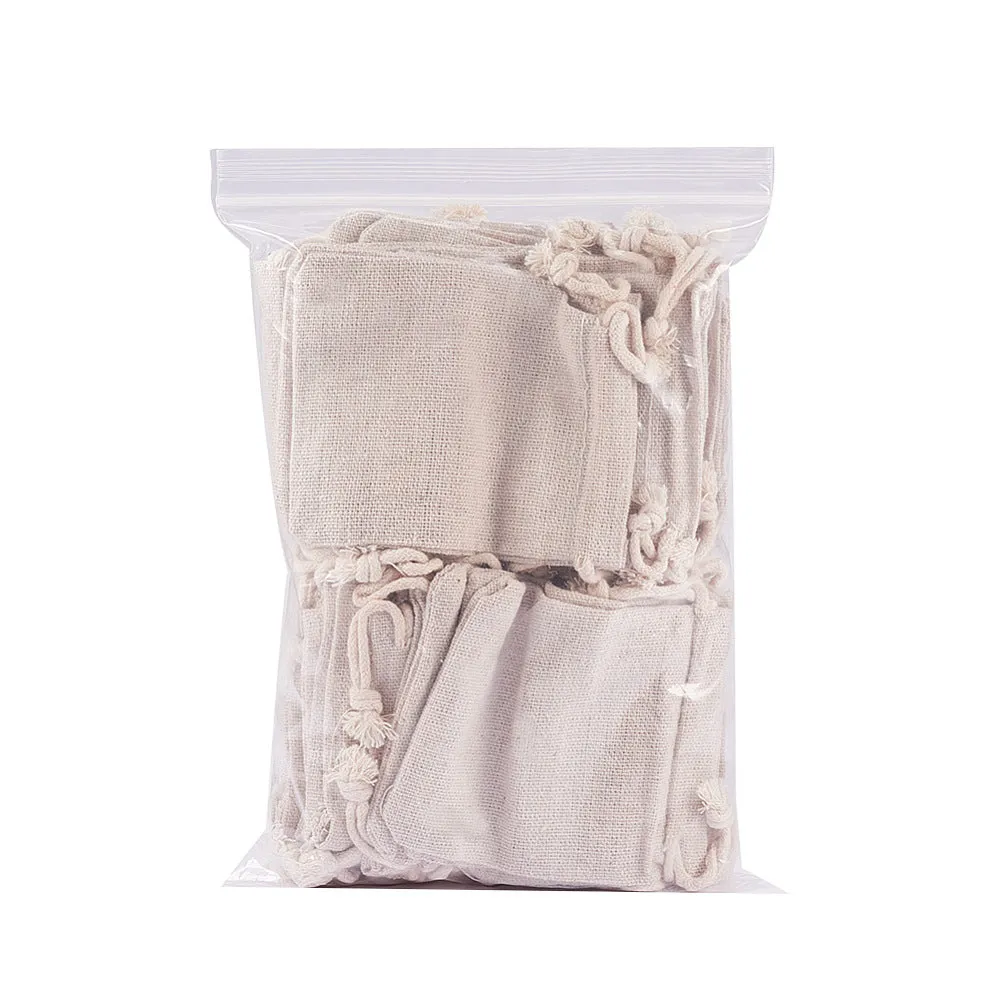 1 Set Cotton Packing Pouches Drawstring Bags, Rectangle, Floral White, 9x8cm, 30pcs/set