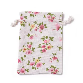 20 pc Burlap Packing Pouches, Drawstring Bags, Rectangle with Flower Pattern, Colorful, 14~14.4x10~10.2cm