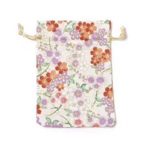 20 pc Burlap Packing Pouches, Drawstring Bags, Rectangle with Flower Pattern, Wheat, 14.2~14.7x10~10.3cm