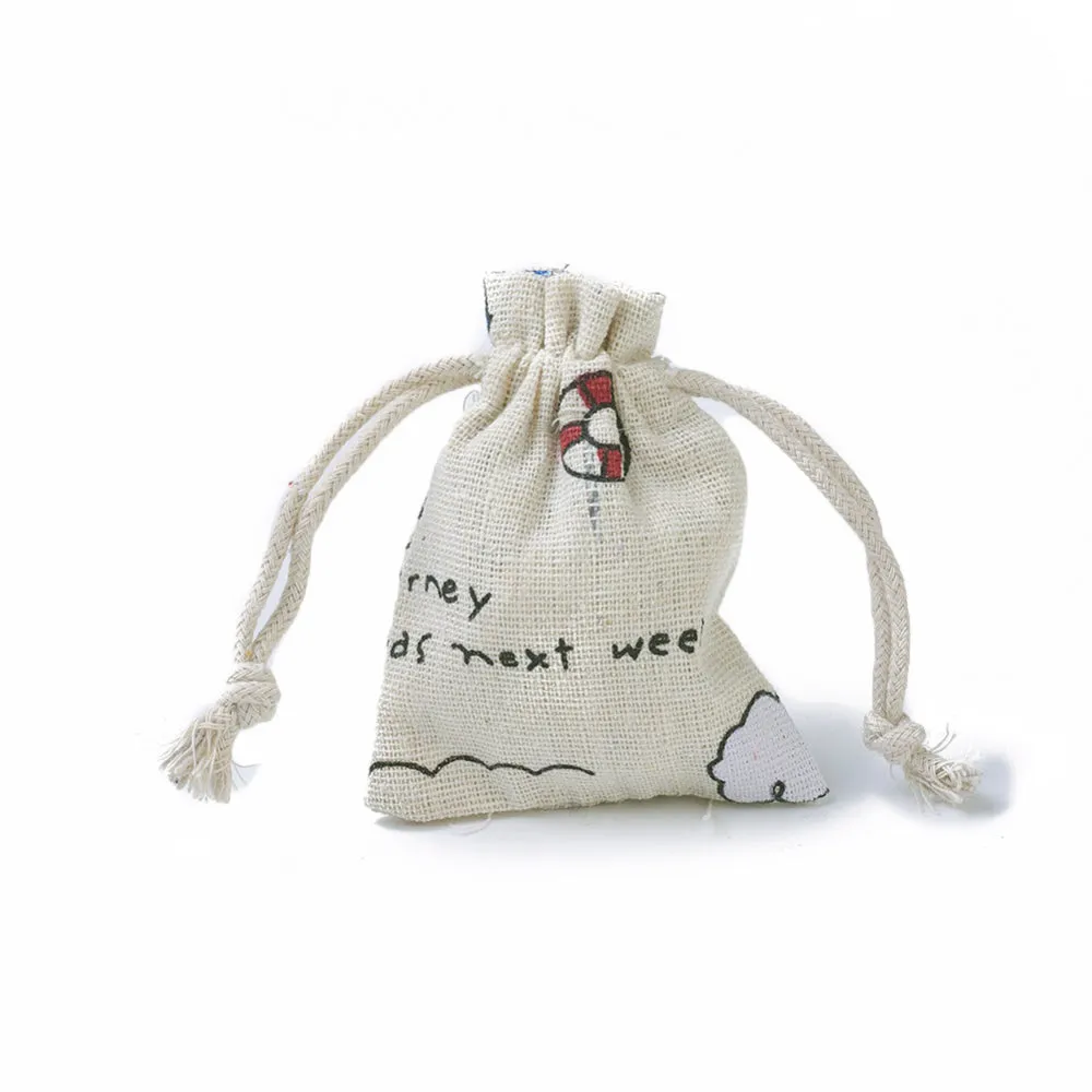 20 pc Burlap Packing Pouches, Drawstring Bags, Rectangle with Life Buoy Pattern, Colorful, 8.7~9x7~7.2cm