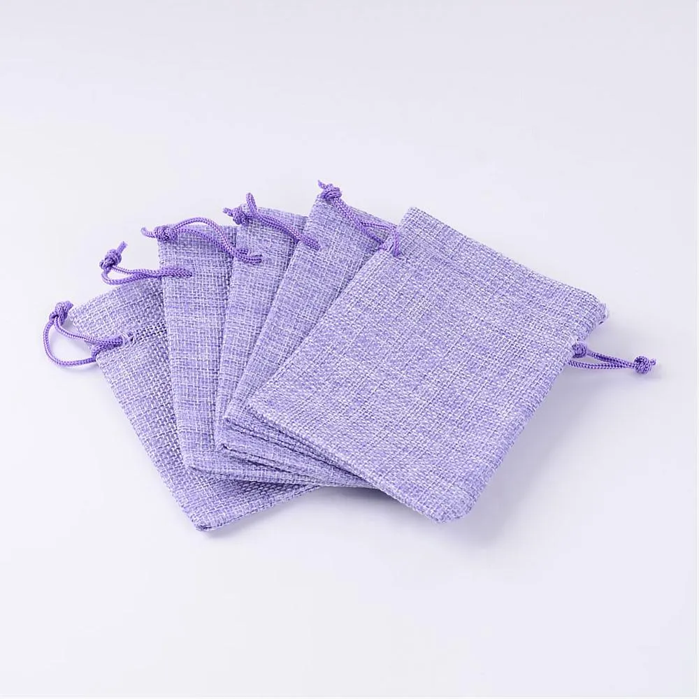 250 pc Polyester Imitation Burlap Packing Pouches Drawstring Bags, for Christmas, Wedding Party and DIY Craft Packing, Medium Purple, 12x9cm