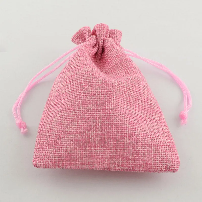30 pc Polyester Imitation Burlap Packing Pouches Drawstring Bags, Mixed Style, Mixed Color, 13.5x9.5cm