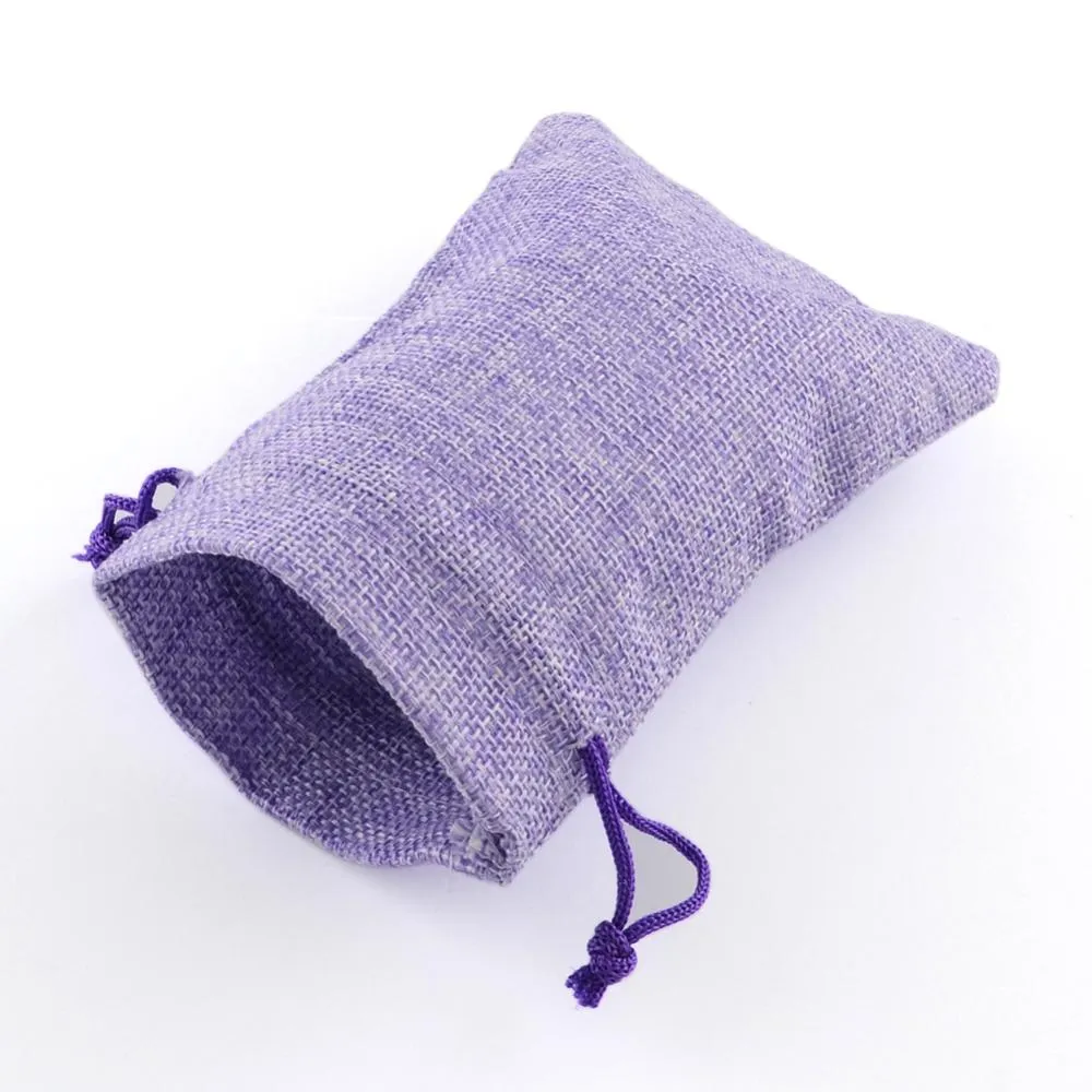 50 pc Burlap Packing Pouches Drawstring Bags, Medium Purple, 9x7cm