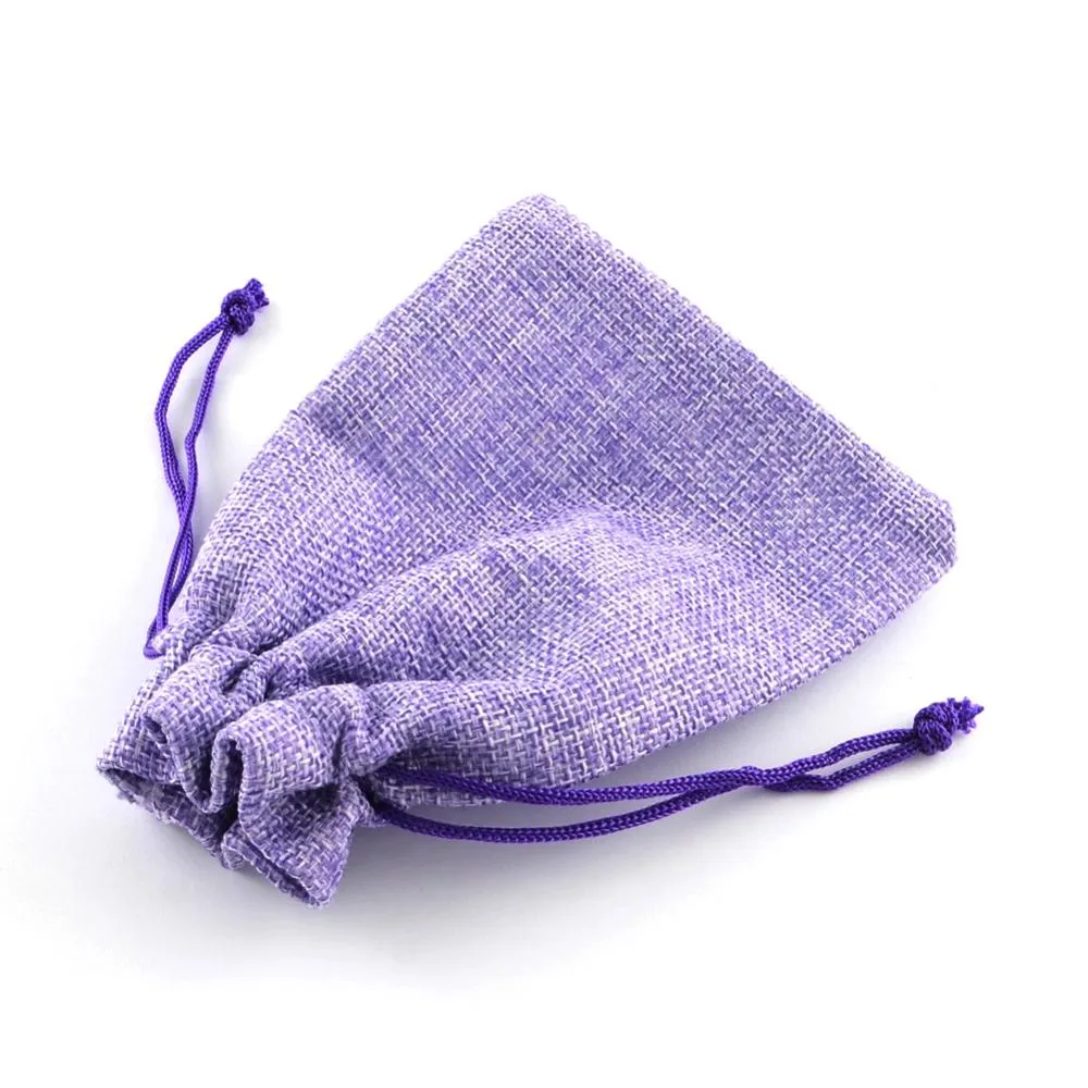 50 pc Burlap Packing Pouches Drawstring Bags, Medium Purple, 9x7cm