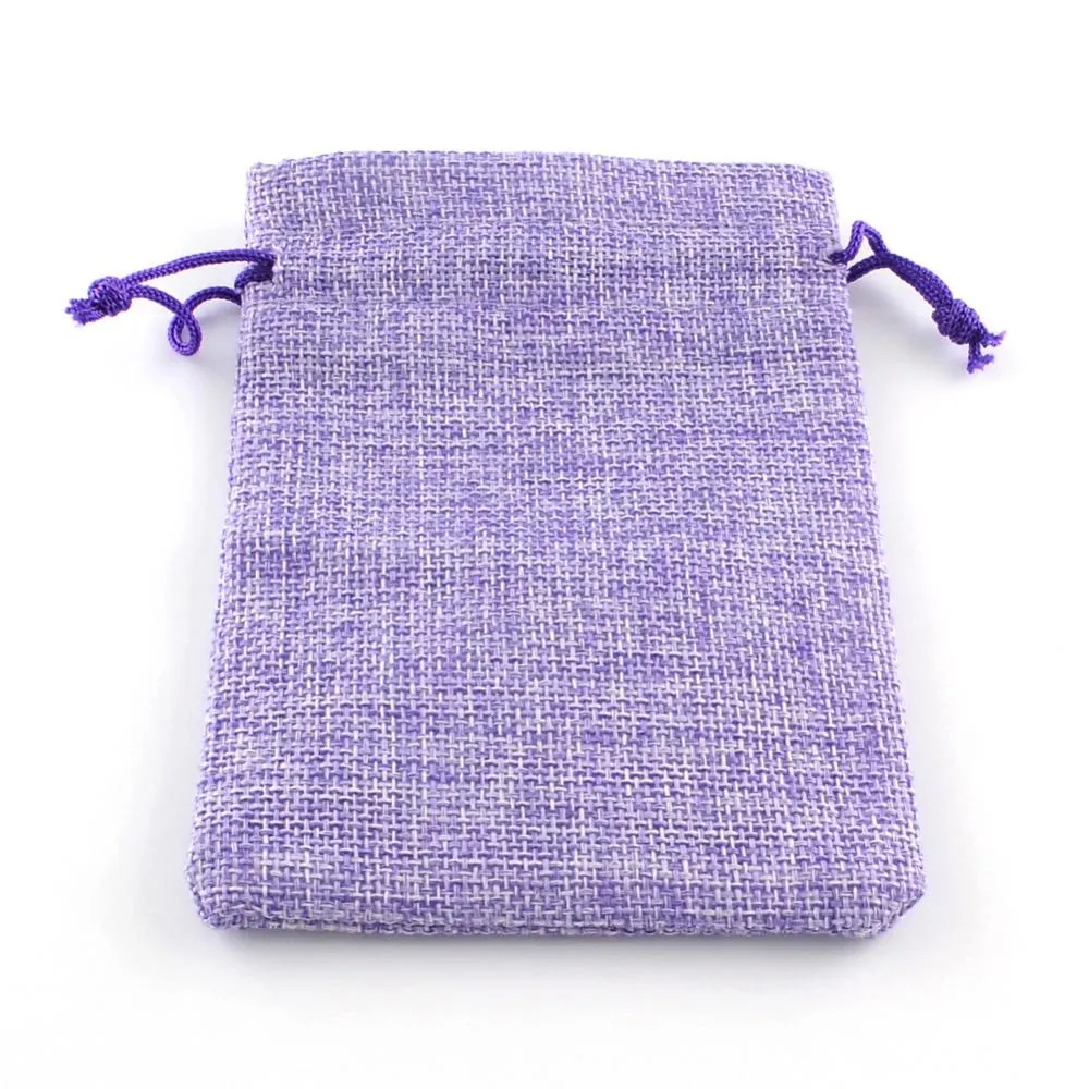 50 pc Burlap Packing Pouches Drawstring Bags, Medium Purple, 9x7cm