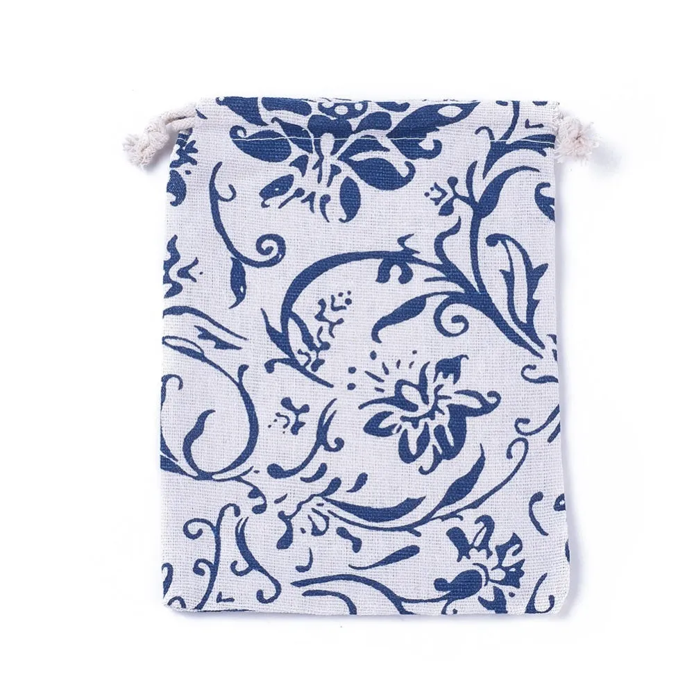 50 pc Burlap Packing Pouches, Drawstring Bags, Steel Blue, 17.3~18.2x13~13.4cm