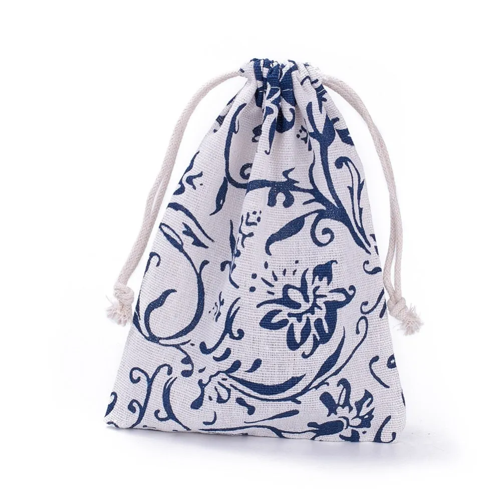 50 pc Burlap Packing Pouches, Drawstring Bags, Steel Blue, 17.3~18.2x13~13.4cm