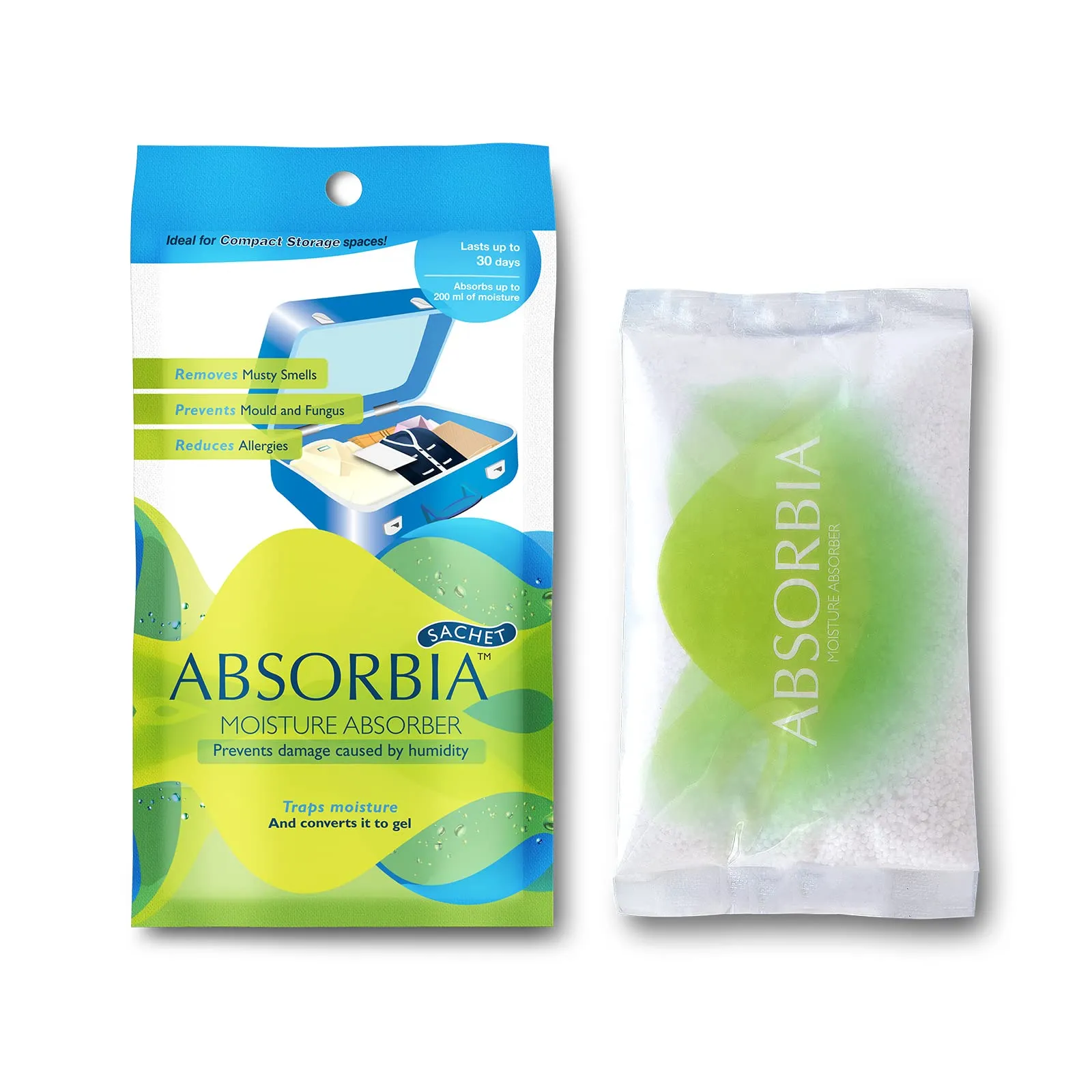 Absorbia Moisture Absorber | Absorbia Sachet - Season XL Pack of 12 X 5 (200ml Each) | Dehumidier for Bags, Suitcases Drawers | Fights Against Moisture, Mould, Fungus Musty smells