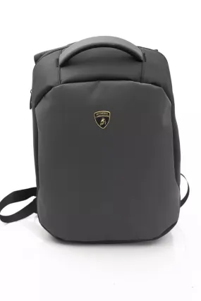 Automobili Lamborghini Sleek Gray Nylon Backpack with Logo Detail