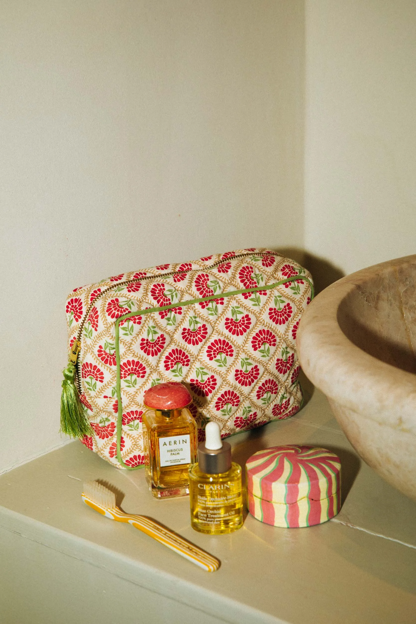 Beauty Bag Carry Coral & Sage