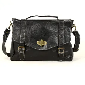 Biyadina Premium Vintage Messenger Leather Bag Handmade Satchel Black Antique Cowhide Leather