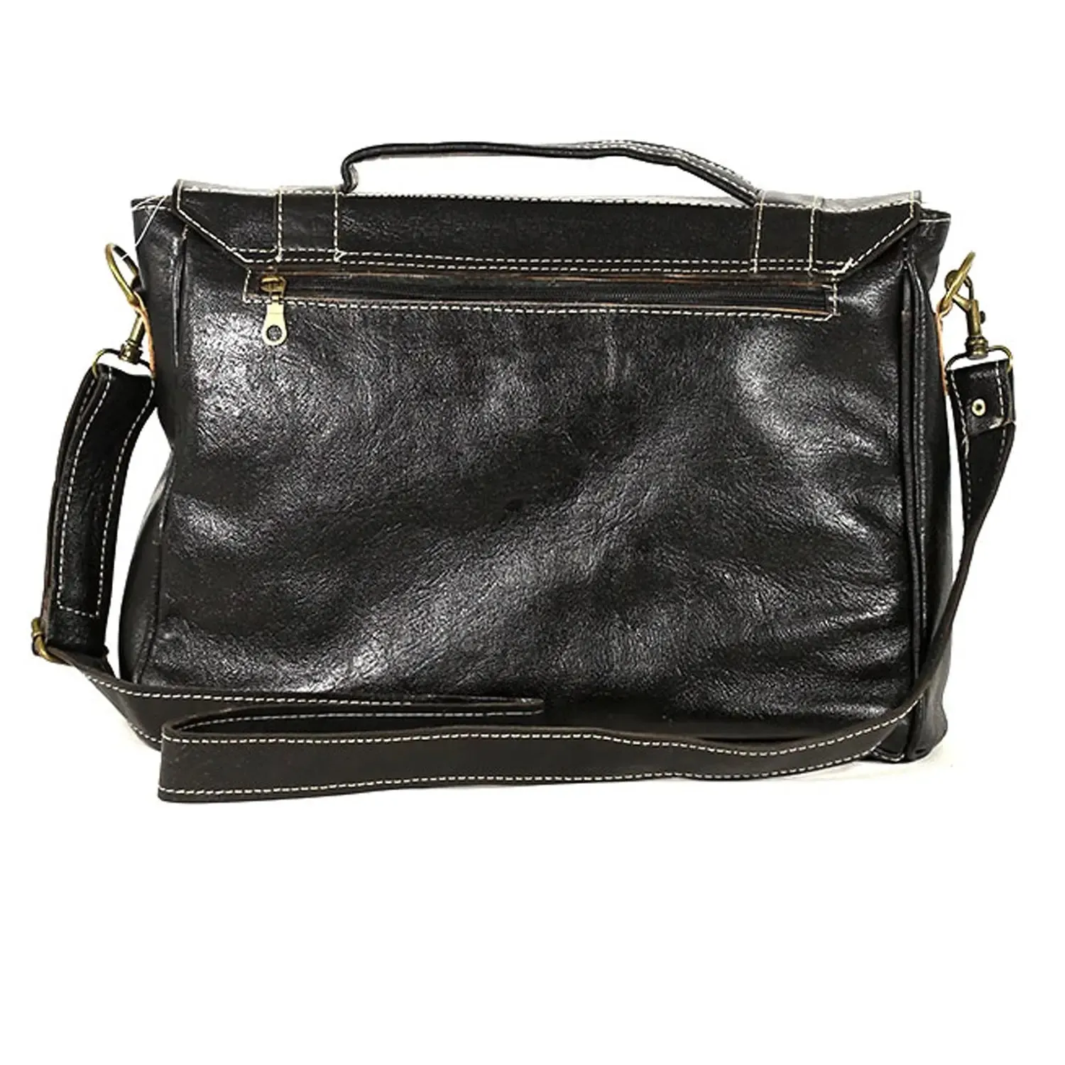 Biyadina Premium Vintage Messenger Leather Bag Handmade Satchel Black Antique Cowhide Leather
