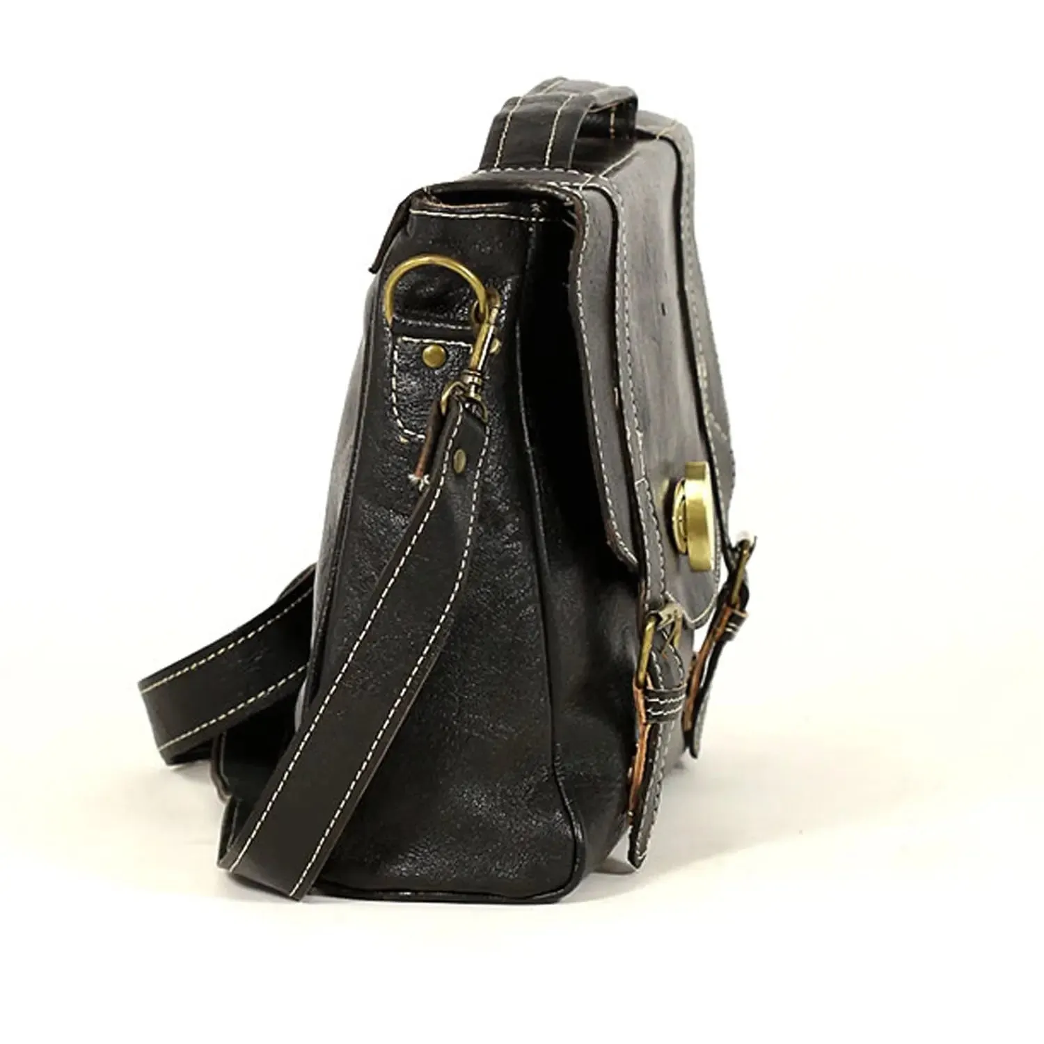 Biyadina Premium Vintage Messenger Leather Bag Handmade Satchel Black Antique Cowhide Leather