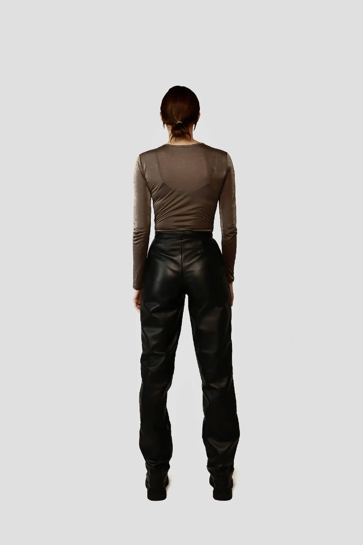 Casual Leather Pants in Graphite Black