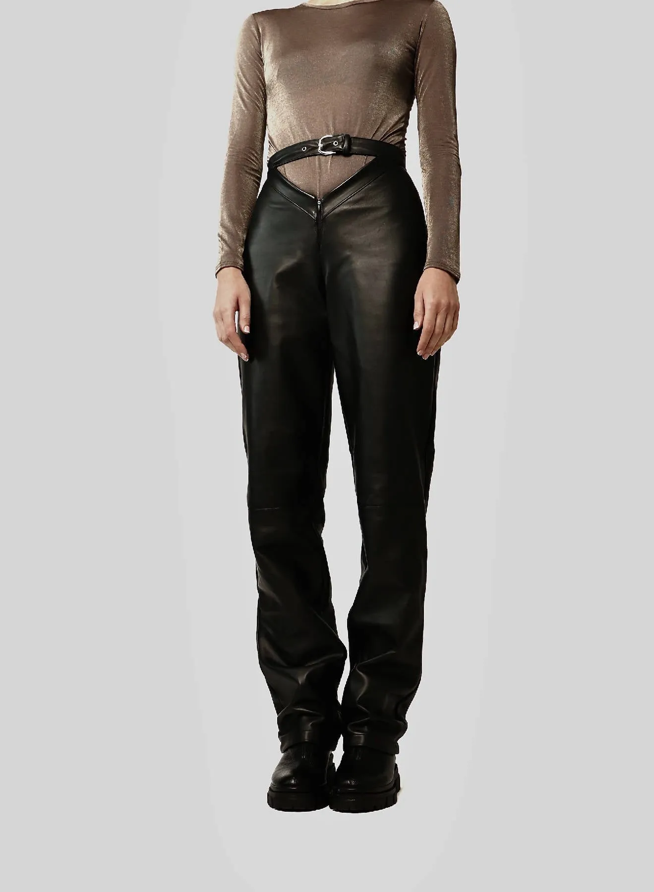 Casual Leather Pants in Graphite Black