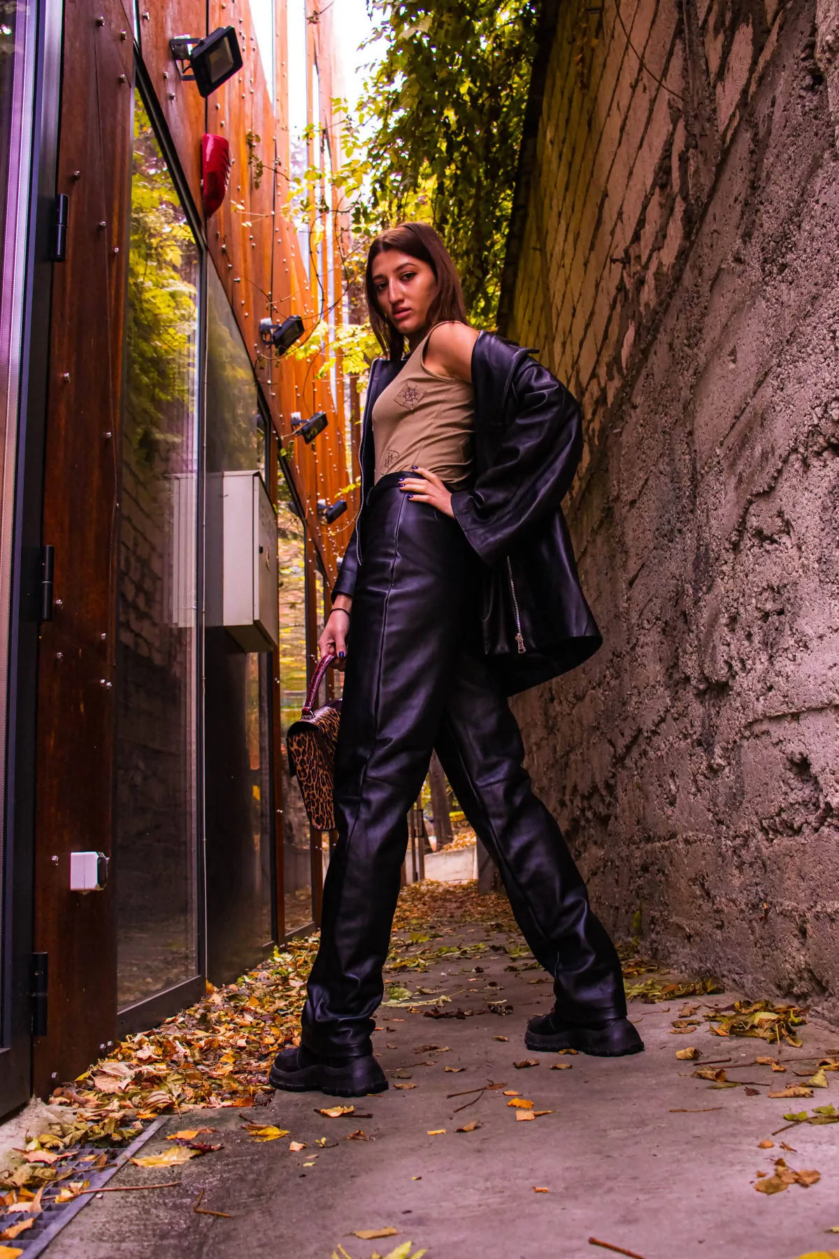 Casual Leather Pants in Graphite Black