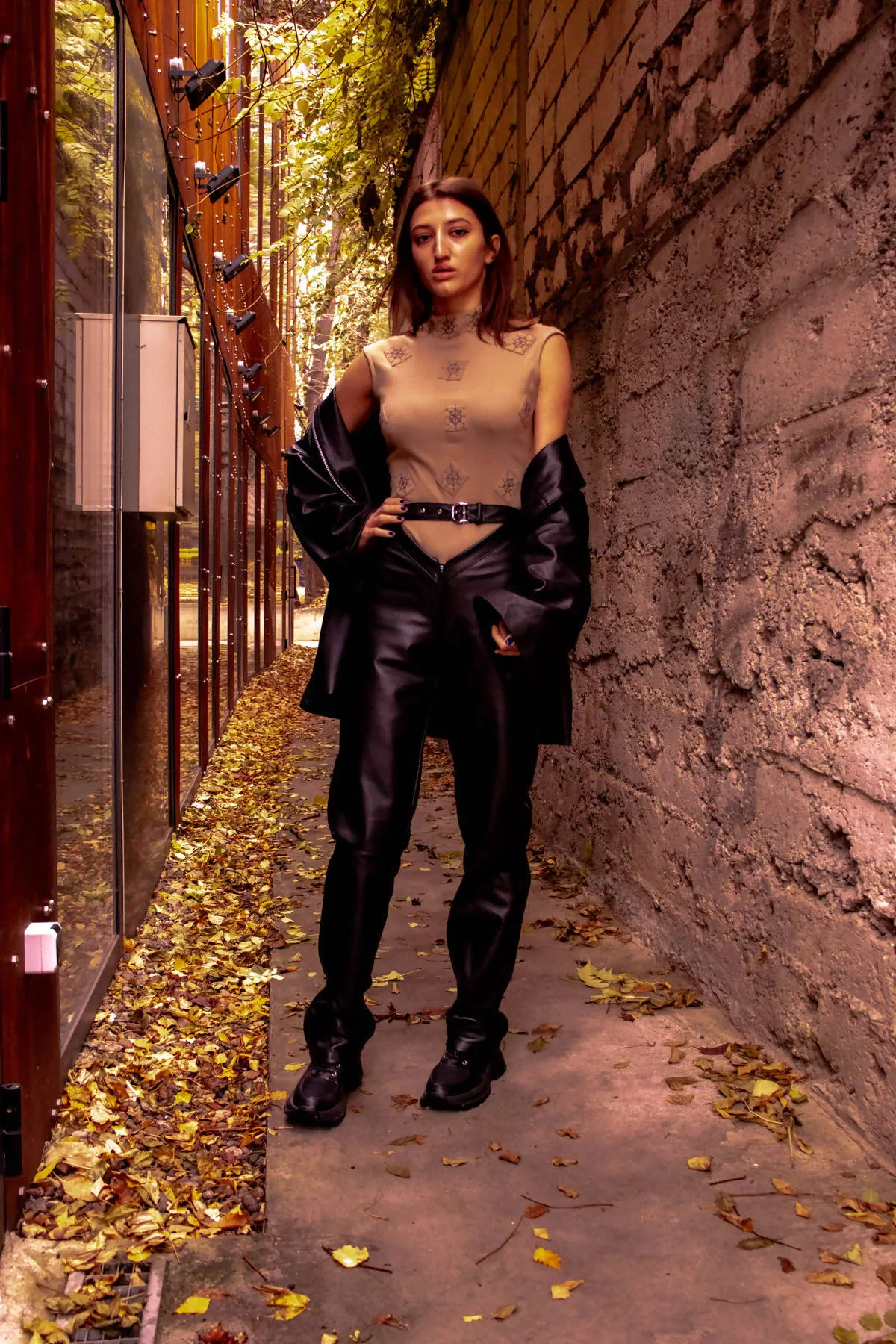 Casual Leather Pants in Graphite Black