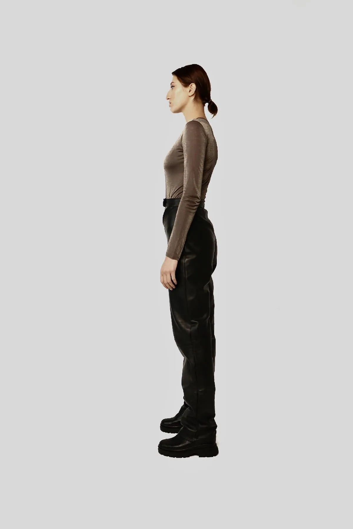 Casual Leather Pants in Graphite Black