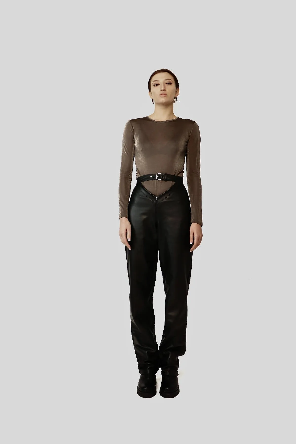 Casual Leather Pants in Graphite Black