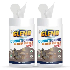 Cleno Conditioning Leather Surface Wet Wipes for Sofas, Bags, Leather Clothes & Interior, Car Seat, Luggage, Briefcases, Shoes, Handbags, Restores Polish and Gives Shine - 50 Wipes (Pack of 2) (Ready to Use)