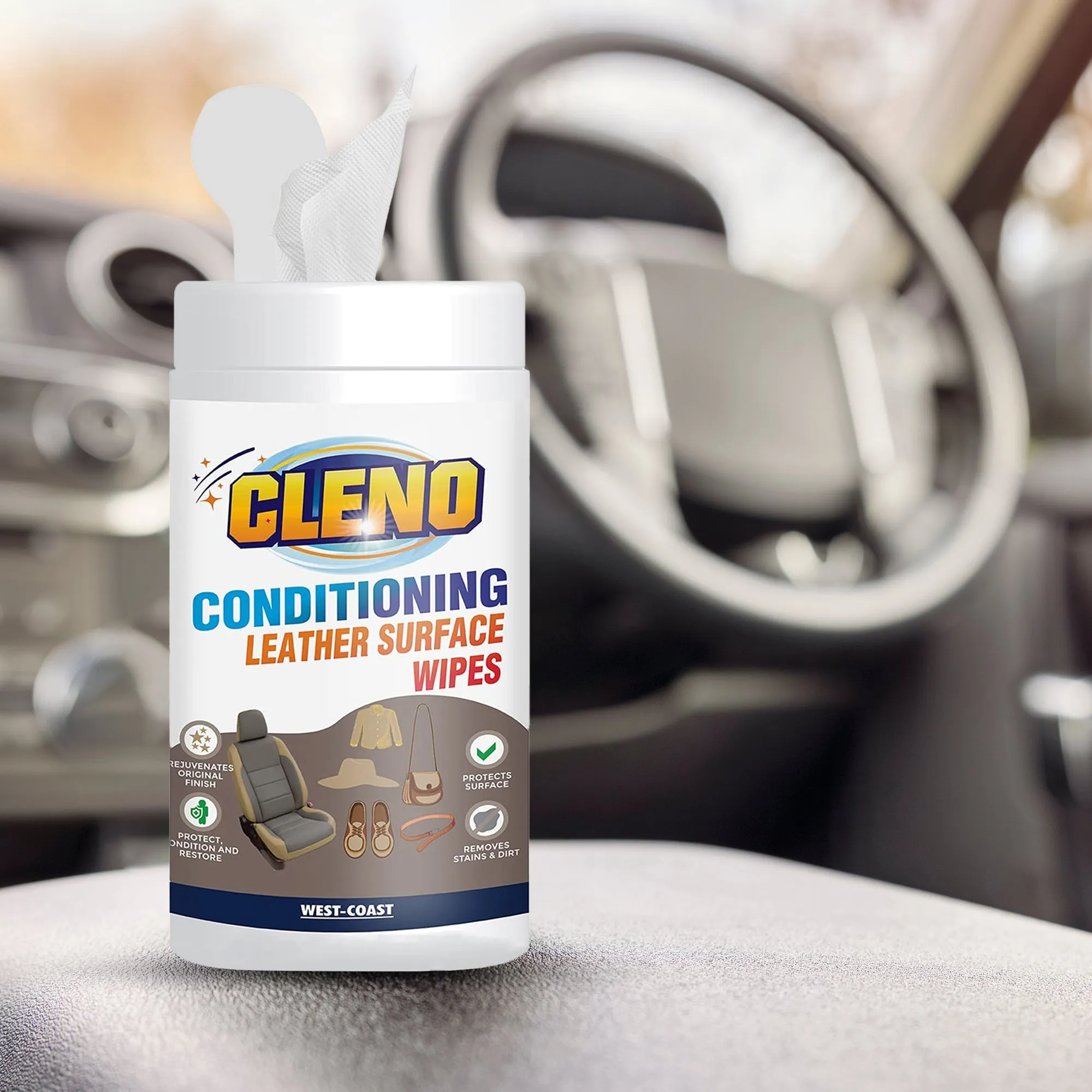 Cleno Conditioning Leather Surface Wet Wipes for Sofas, Bags, Leather Clothes & Interior, Car Seat, Luggage, Briefcases, Shoes, Handbags, Restores Polish and Gives Shine - 50 Wipes (Pack of 2) (Ready to Use)