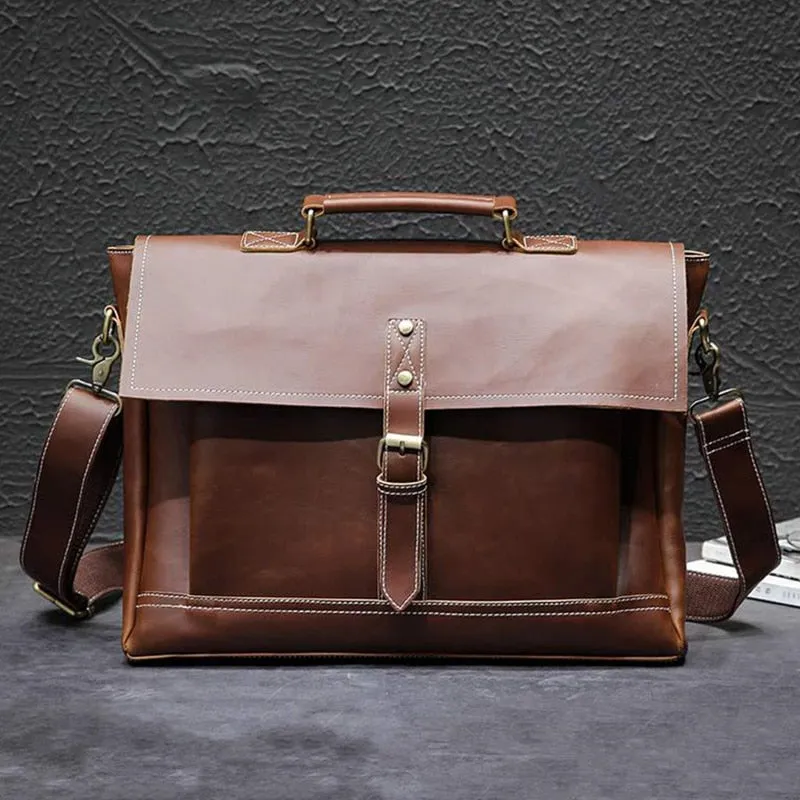 Crazy horse PU Leather Briefcase Men Vintage Laptop Handbag Women Large Tote Business Office Shoulder Bags Male Retro Travel Bag