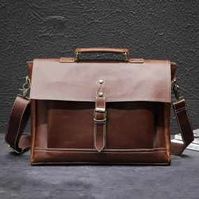 Crazy horse PU Leather Briefcase Men Vintage Laptop Handbag Women Large Tote Business Office Shoulder Bags Male Retro Travel Bag