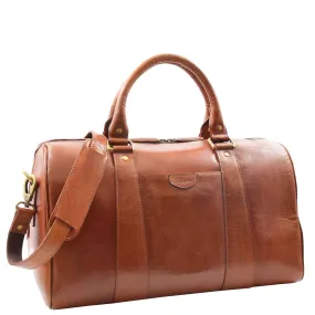 DR556 Real Leather Two Tone Classic Weekend Bag Cognac
