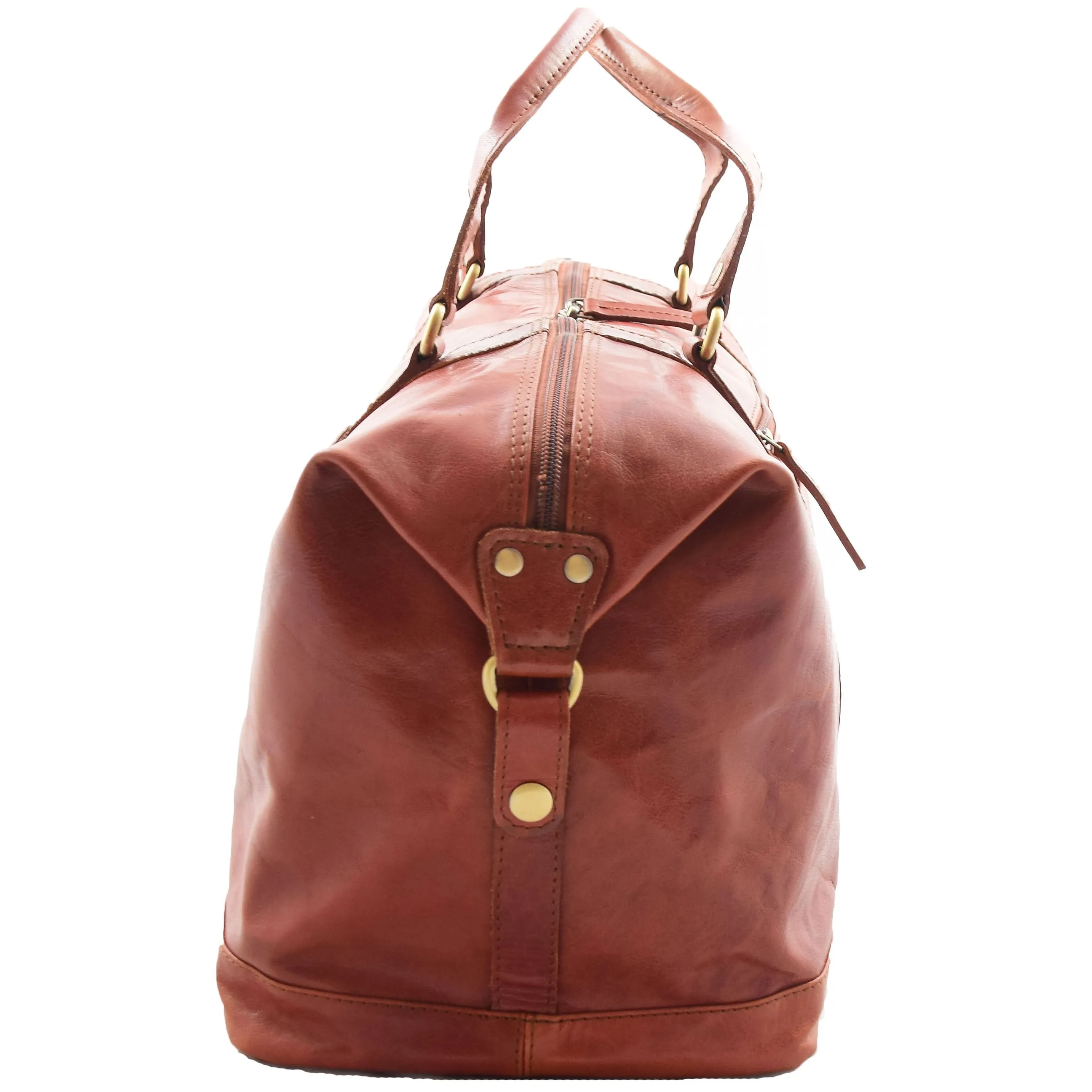 DR606 Genuine Leather Large Size Weekend Duffle Bag Tan