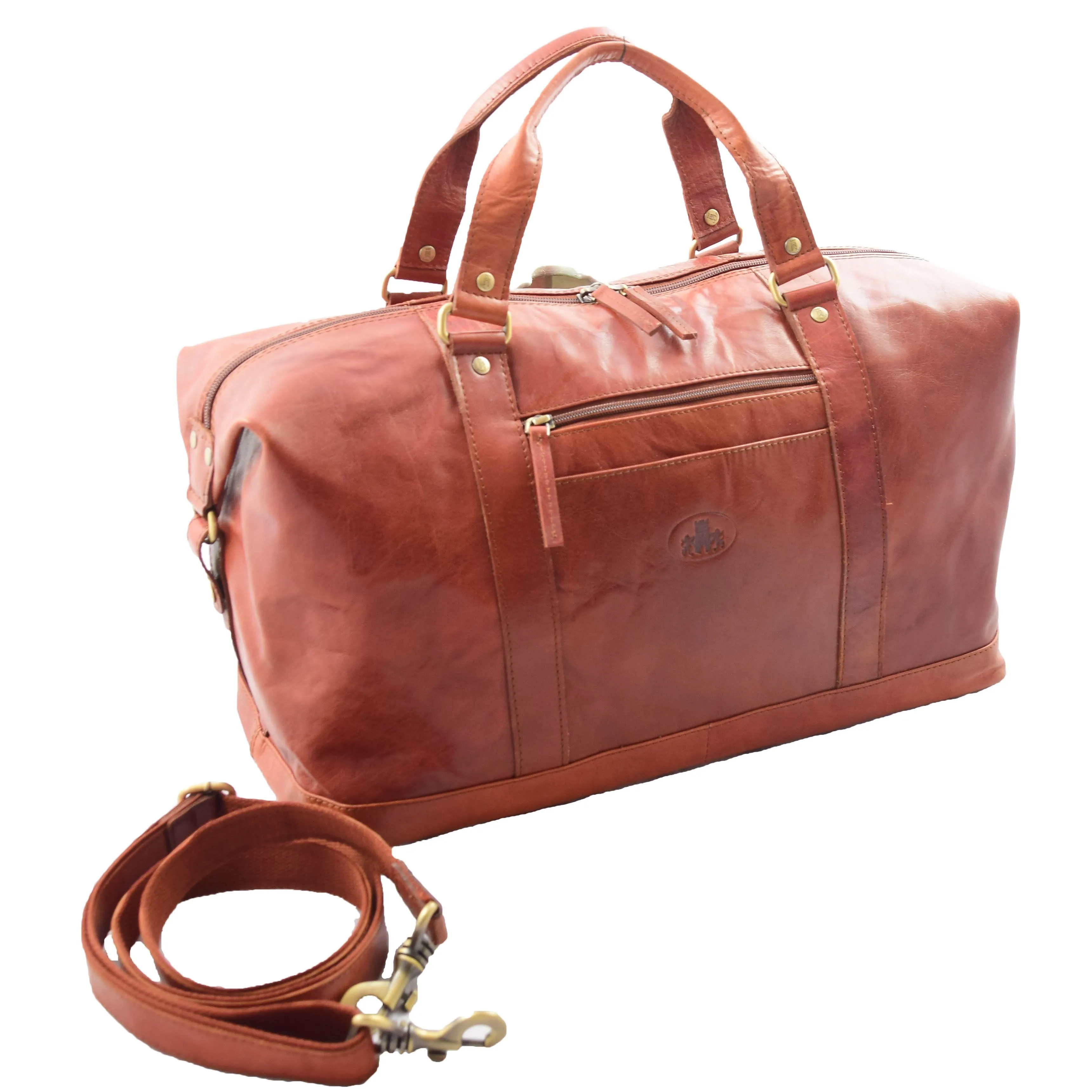 DR606 Genuine Leather Large Size Weekend Duffle Bag Tan