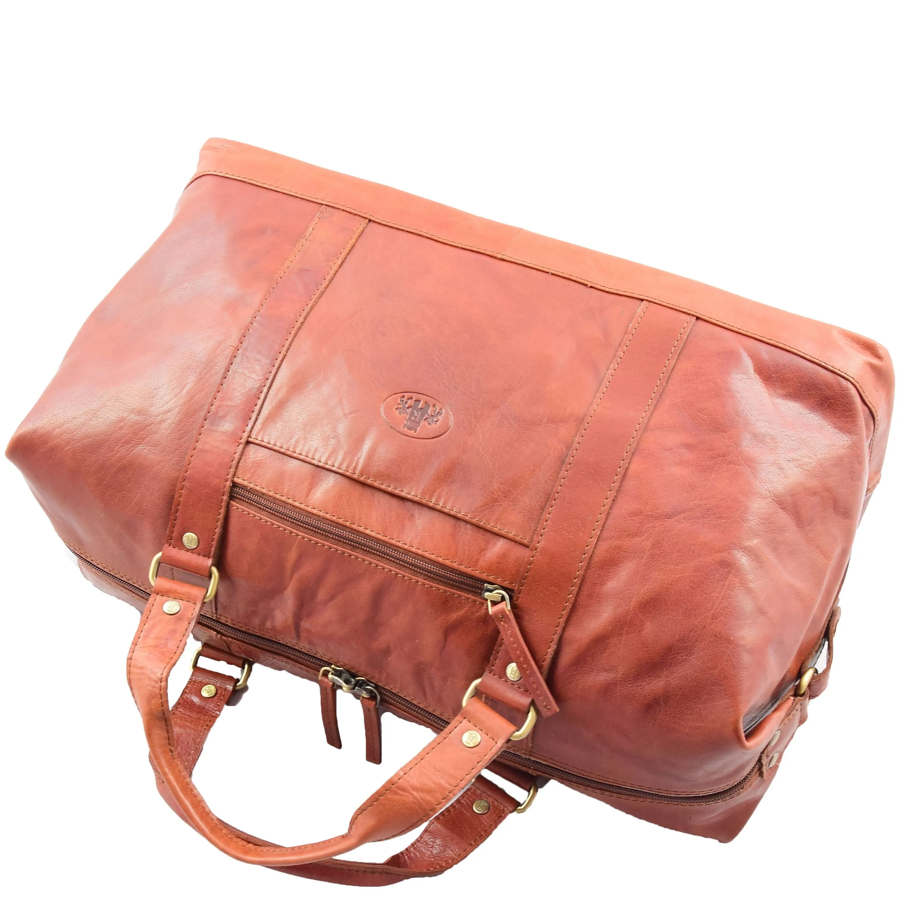 DR606 Genuine Leather Large Size Weekend Duffle Bag Tan