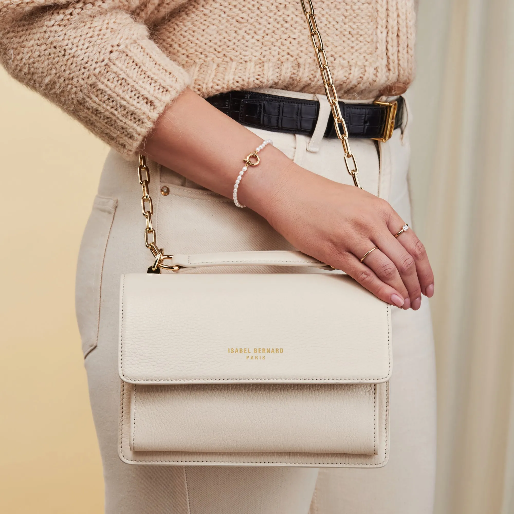 Femme Forte Valerie cream calfskin leather shoulder bag