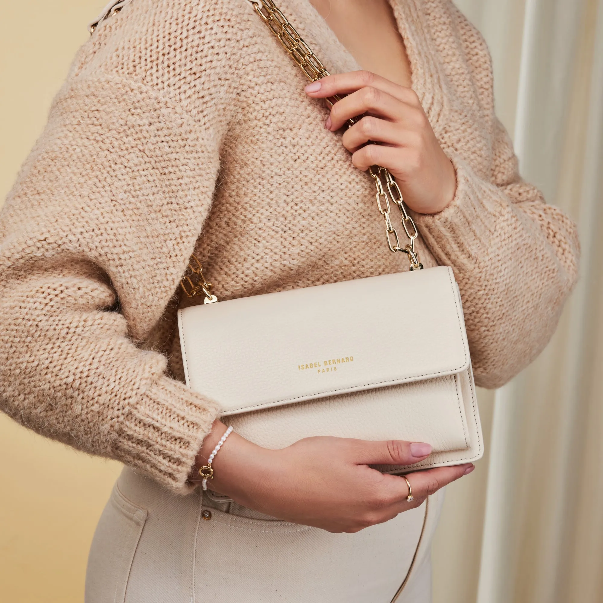 Femme Forte Valerie cream calfskin leather shoulder bag