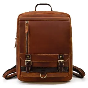 Genuine Leather Backpack Mens Travel Bag 15 Inch Laptop