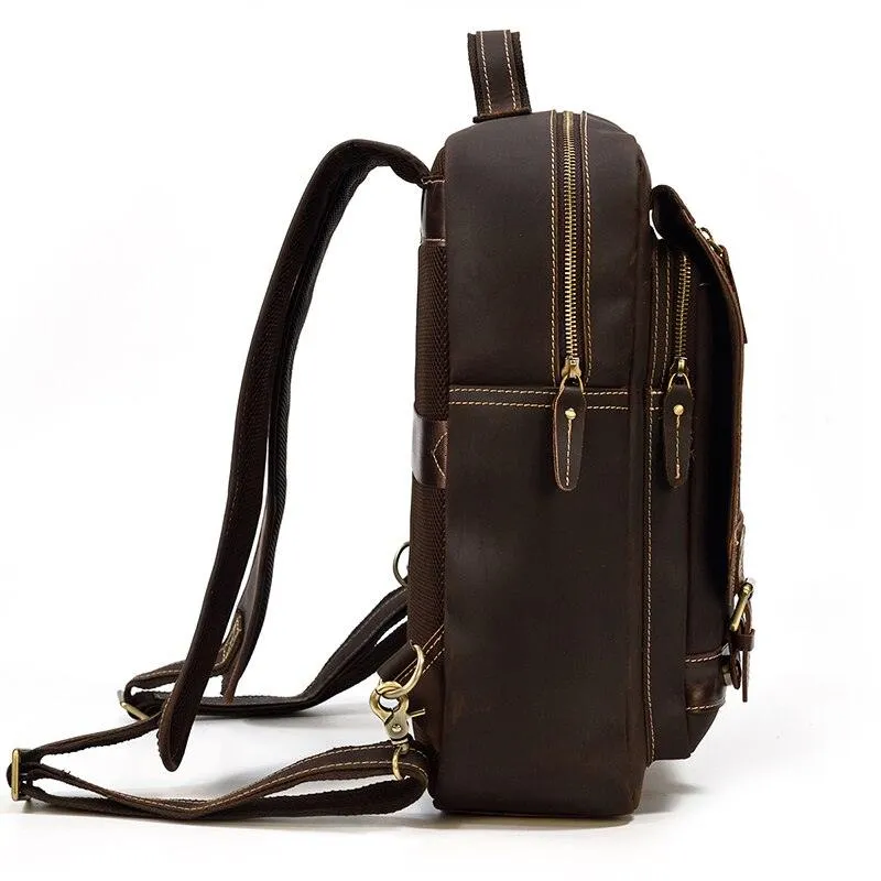 Genuine Leather Backpack Mens Travel Bag 15 Inch Laptop
