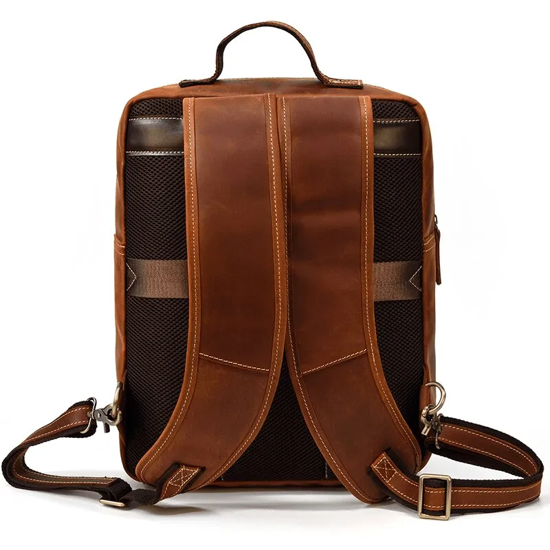 Genuine Leather Backpack Mens Travel Bag 15 Inch Laptop
