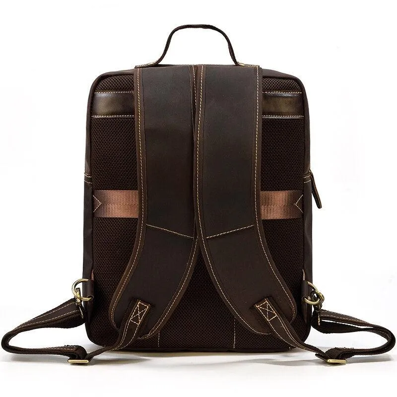 Genuine Leather Backpack Mens Travel Bag 15 Inch Laptop