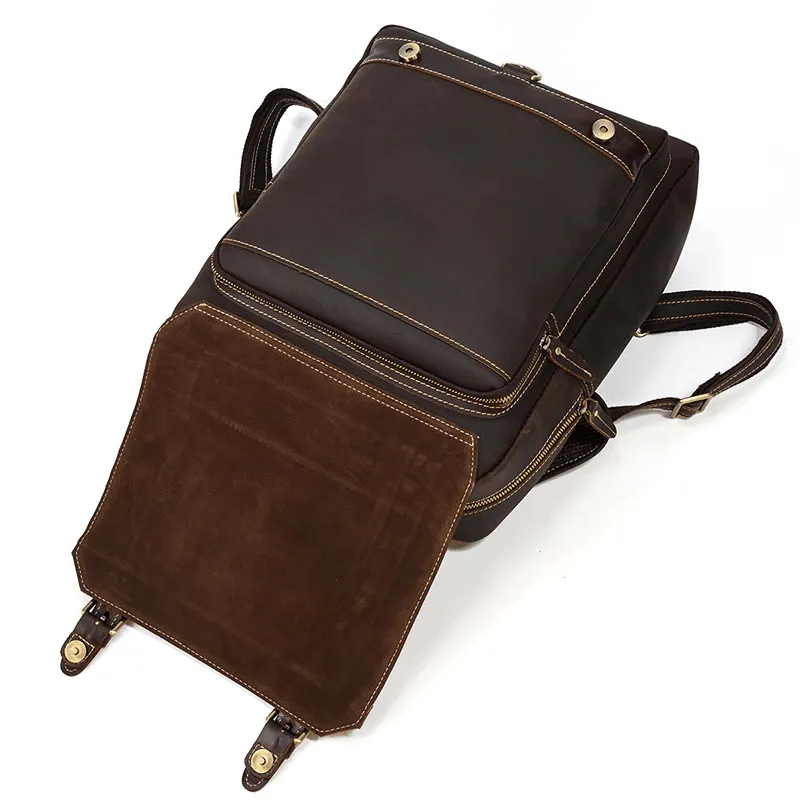 Genuine Leather Backpack Mens Travel Bag 15 Inch Laptop