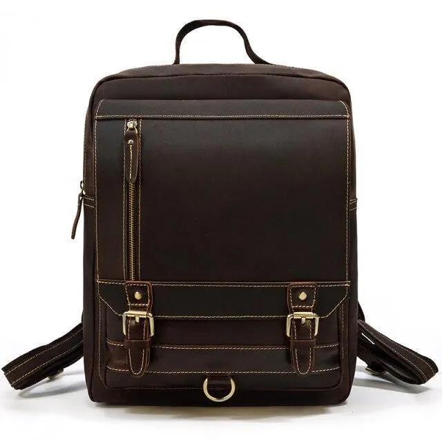Genuine Leather Backpack Mens Travel Bag 15 Inch Laptop