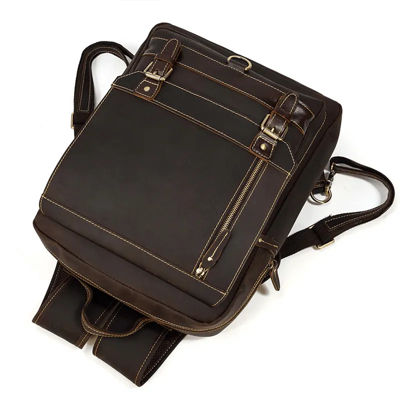Genuine Leather Backpack Mens Travel Bag 15 Inch Laptop