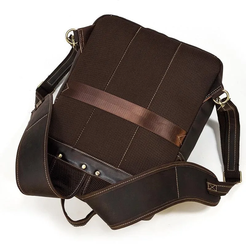 Genuine Leather Backpack Mens Travel Bag 15 Inch Laptop