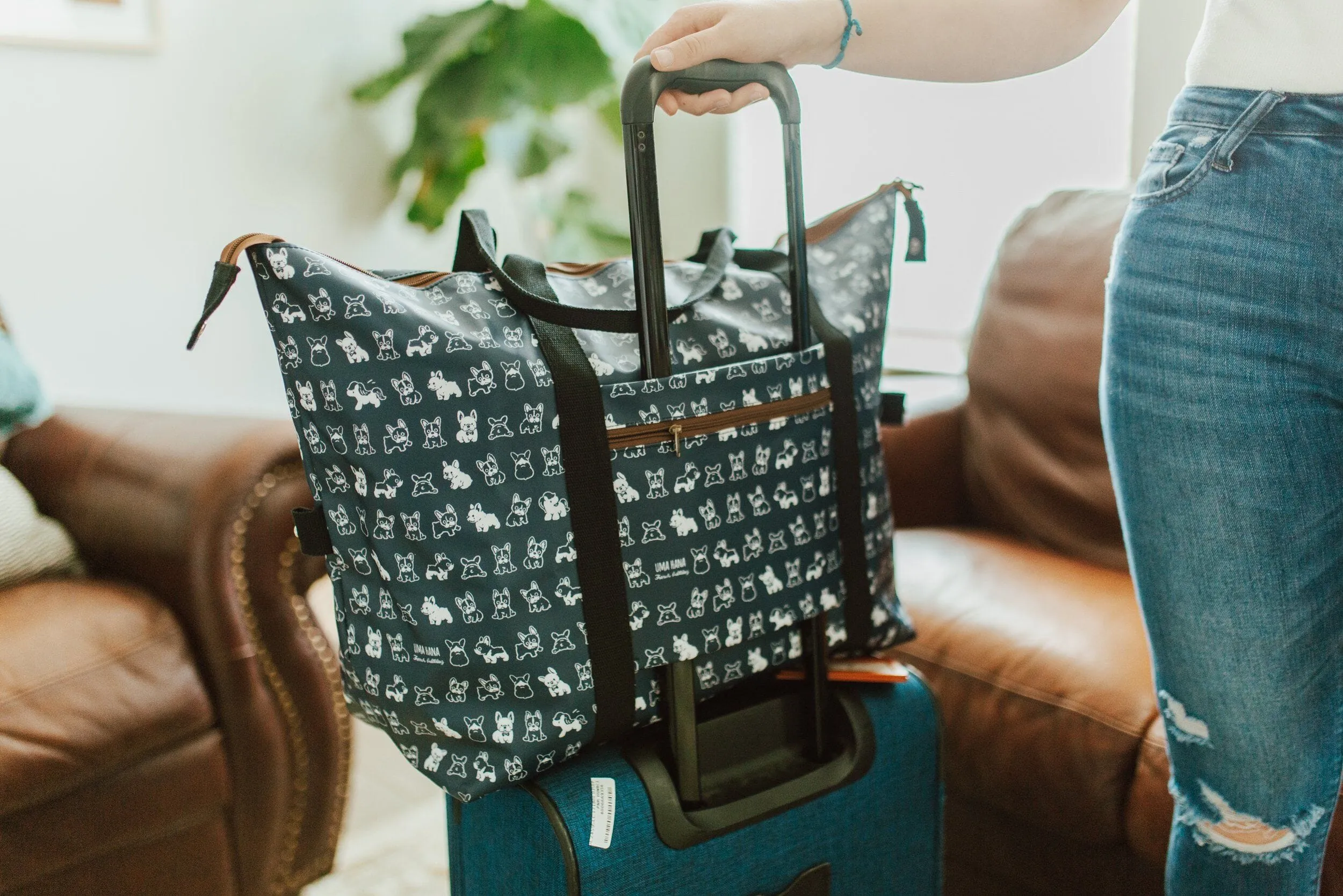 Gray Corgis & Coffee Extra Large Travel Tote