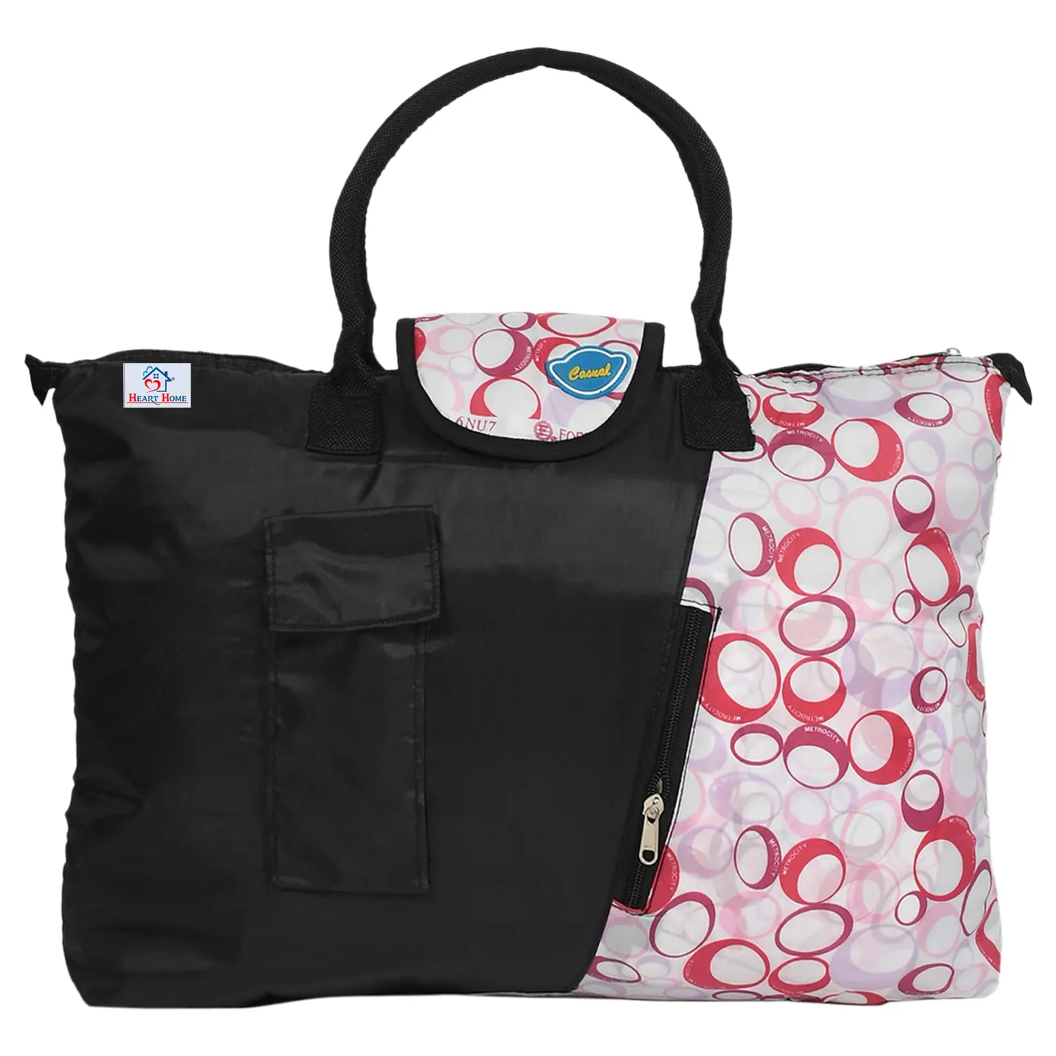 Heart Home Parachute Circle Print Shoulder Bag/Shopping Bag for Home & Travling with Handle Pack of 2 (Black) 54HH4191.