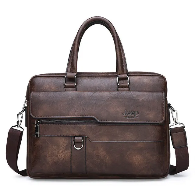JEEP BULUO Men Briefcase Bag High Quality Business Famous Brand Leather Shoulder Messenger Bags Office Handbag 13.3 inch Laptop