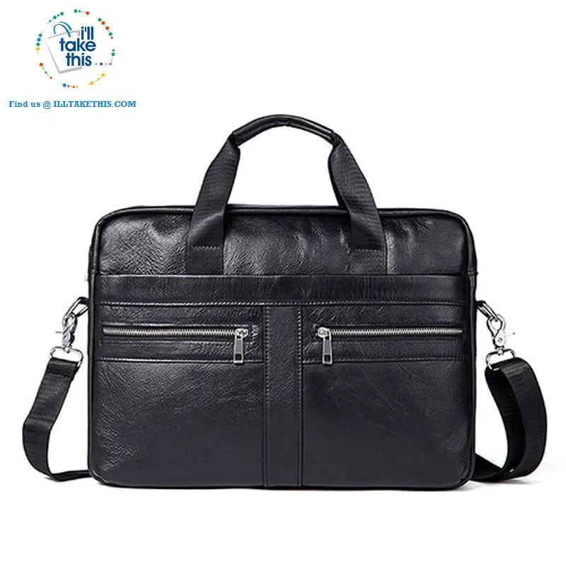 Large 14" Briefcase wrapped in Genuine Leather, Ideal male fashion Crossbody Bag - Black or Coffee