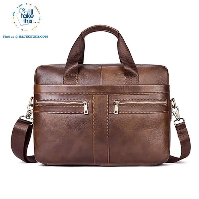 Large 14" Briefcase wrapped in Genuine Leather, Ideal male fashion Crossbody Bag - Black or Coffee