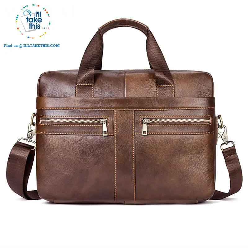Large 14" Briefcase wrapped in Genuine Leather, Ideal male fashion Crossbody Bag - Black or Coffee