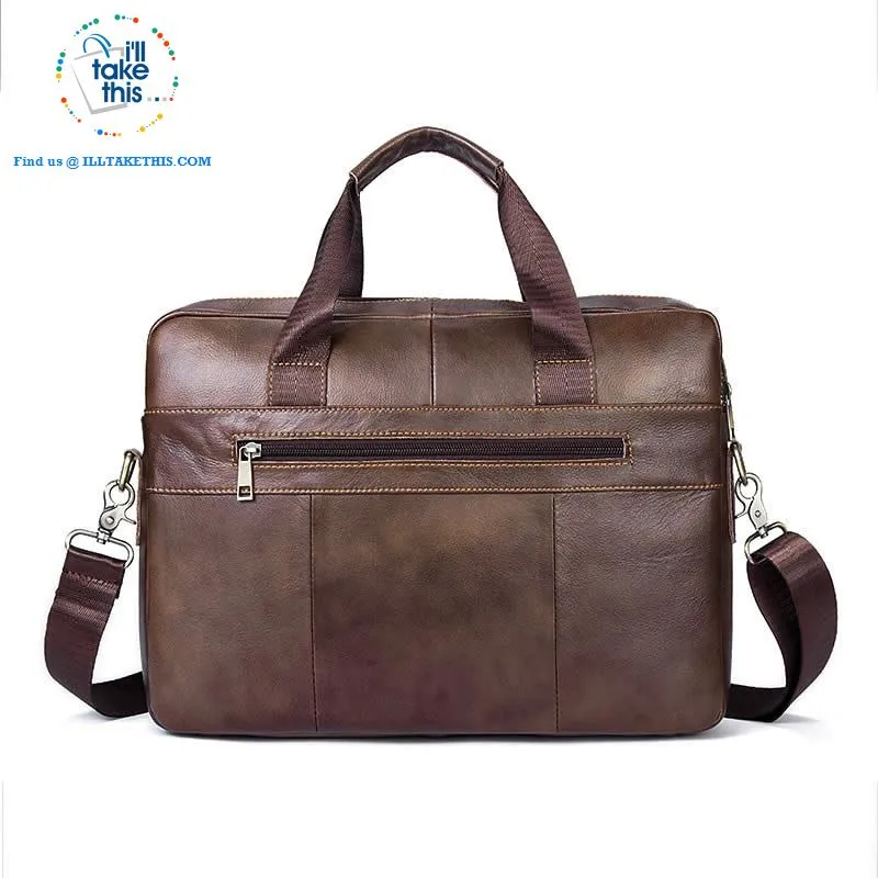 Large 14" Briefcase wrapped in Genuine Leather, Ideal male fashion Crossbody Bag - Black or Coffee